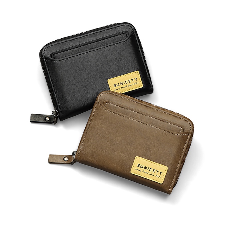 Ví Ngắn Đựng Thẻ Có Khóa Kéo Phong Cách Retro Cho Nam