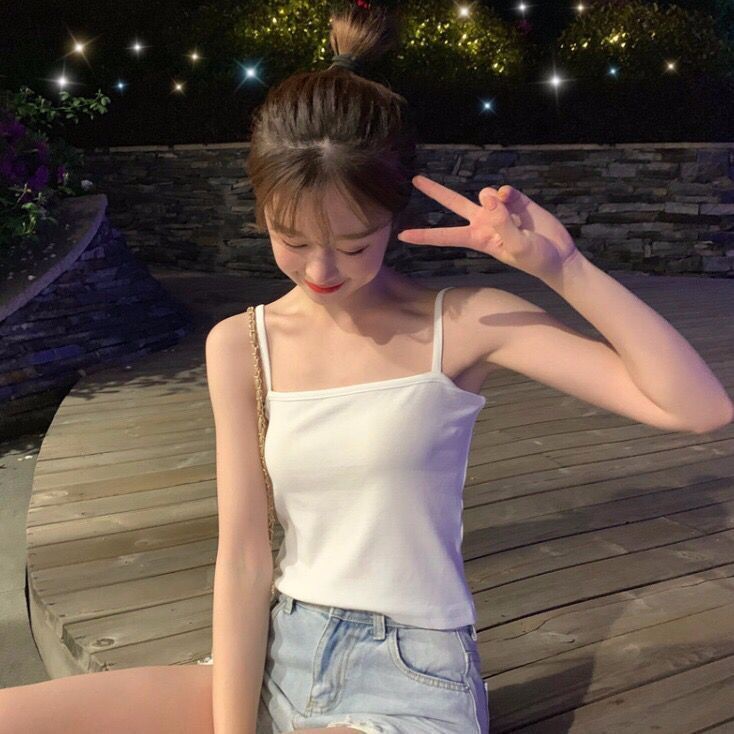 Yếm nữ mùa hè đa năng kích thước lớn slim top màu đen và trắng bên ngoài mặc bên trong áo yếm đáy cho bé gái