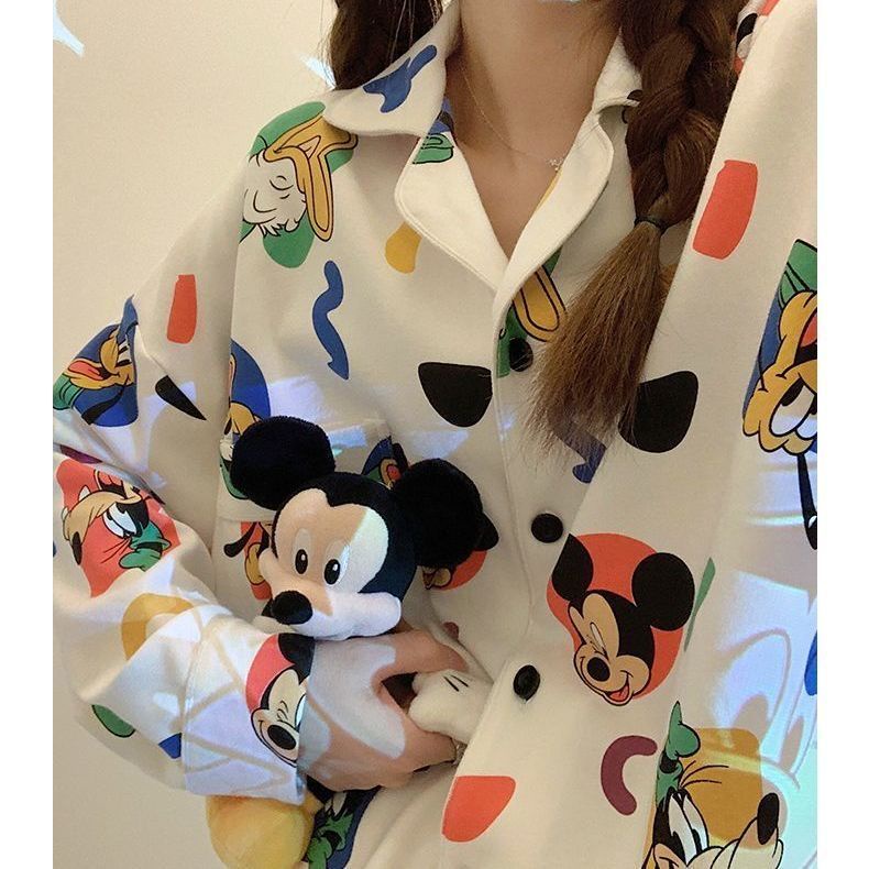 Disney Bộ Đồ Ngủ Tay Dài In Hoạt Hình Mickey Dành Cho Nữ