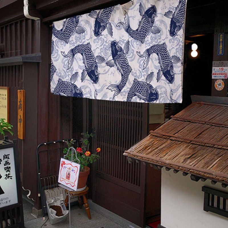 Rèm Cửa Ngắn Bằng Vải Họa Tiết Sóng Biển Phong Cách Nhật Bản Trang Trí Nhà Hàng Khách Sạn