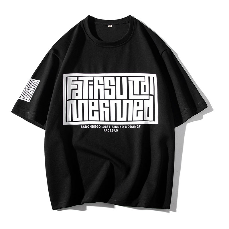 Áo Thun Nam Tay Ngắn Dáng Rộng Có In Chữ Thời Trang Phong Cách