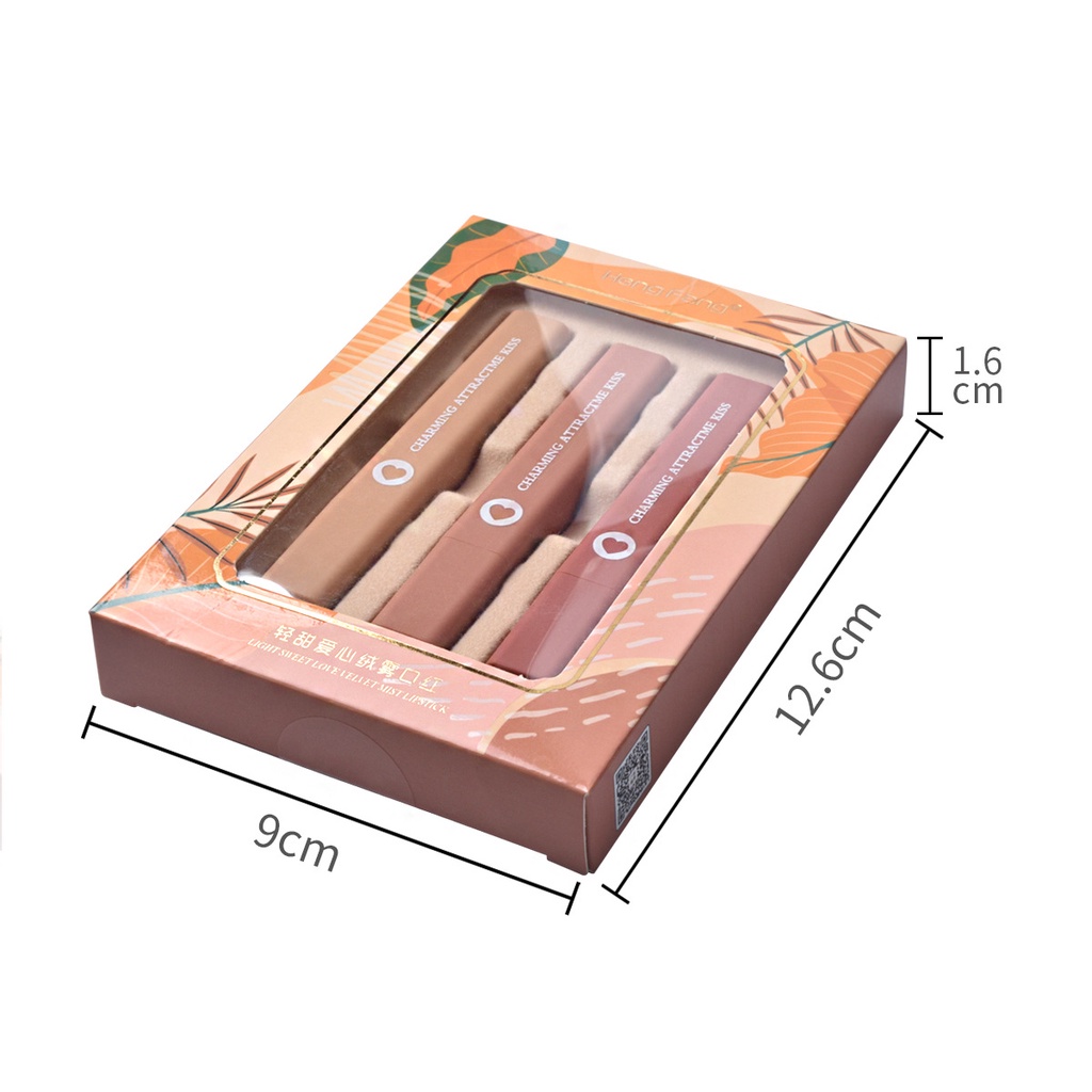 Set 3 son môi HENGFANG chống thấm nước và lâu trôi cao cấp chuyên dụng