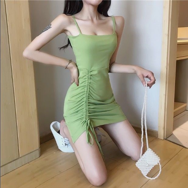 Đầm Hai Dây Màu Xanh Bơ Thời Trang Mùa Hè Hàn Quốc 2023