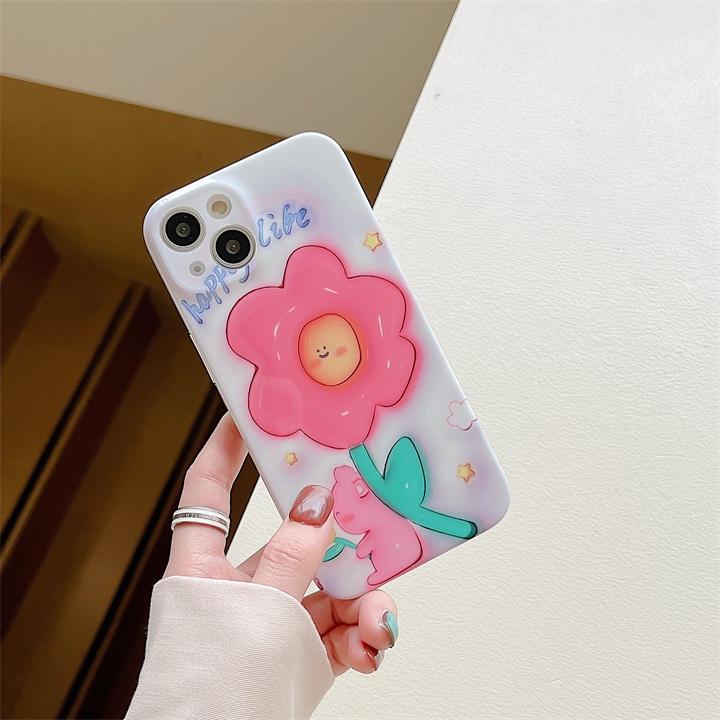 Ốp Điện Thoại Tpu Dẻo Họa Tiết Hoa &amp; Gấu Đơn Giản Dễ Thương Chống Sốc Cho iPhone 14 13 12 11 Pro Max