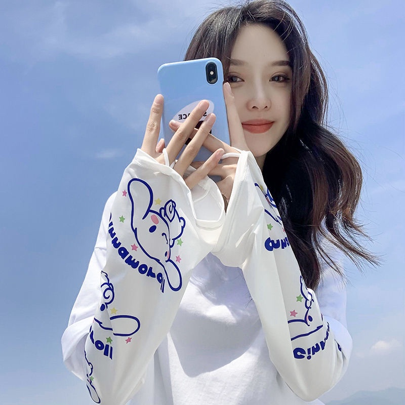 Ống tay GAVINBROWN chống nắng bằng lụa lạnh dáng rộng in họa tiết hoạt hình chống tia cực tím thời trang mùa hè