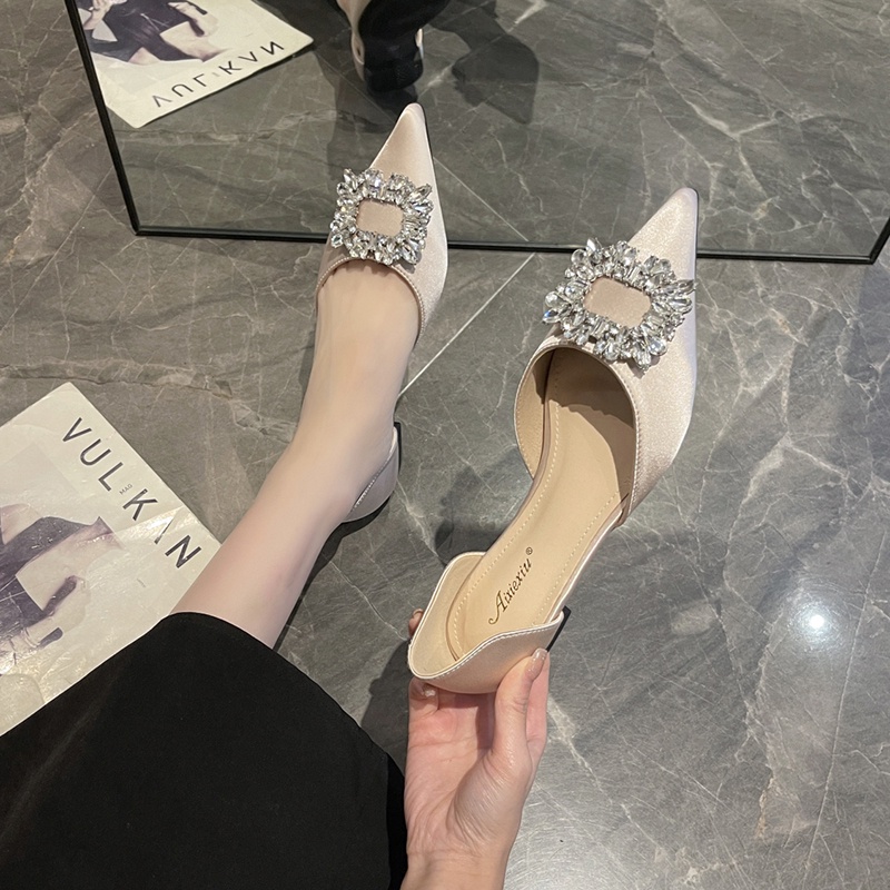 Giày Búp Bê Mũi Nhọn Đính Đá Thời Trang Dành Cho Nữ