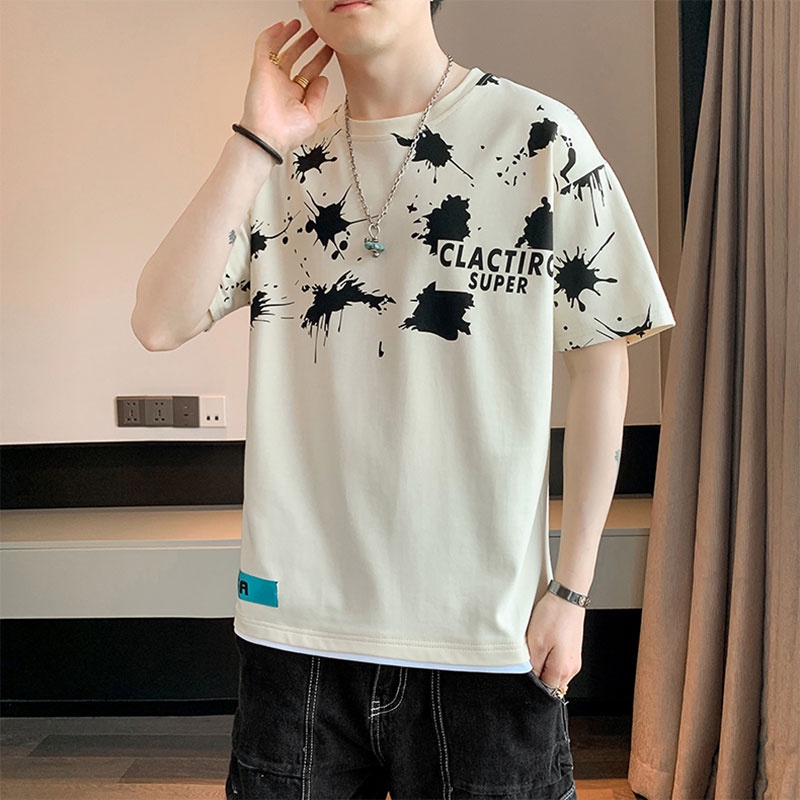 Áo Thun Tay Ngắn Dáng Rộng Chất Lụa Mỏng Thời Trang Mùa Hè Cá Tính Cho Nam