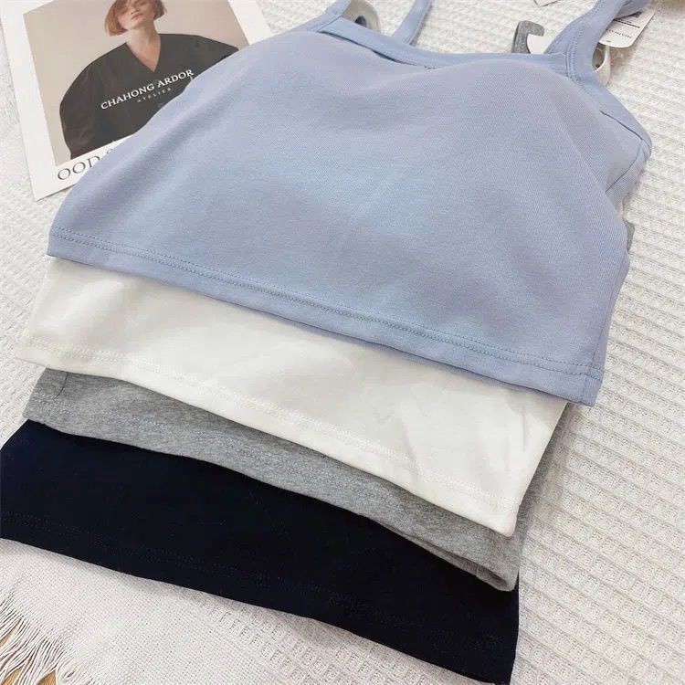 Áo Lót Cotton Một Mảnh Dáng Ôm Ngắn Hai Dây Có Đệm Ngực Mẫu Mới 2023