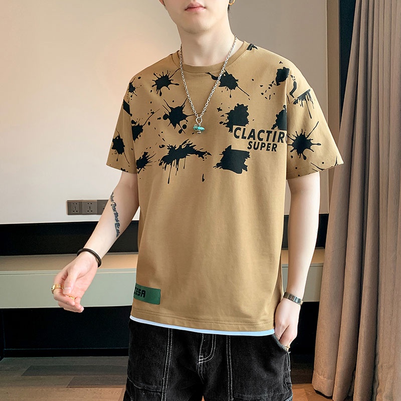 Áo Thun Tay Ngắn Dáng Rộng Chất Lụa Mỏng Thời Trang Mùa Hè Cá Tính Cho Nam