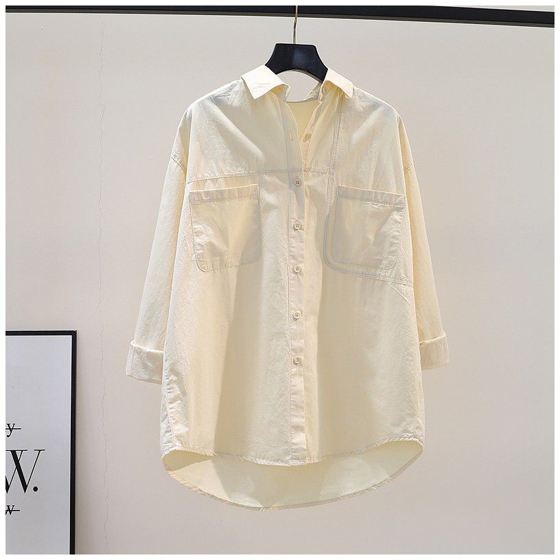 Áo Sơ Mi Cotton Dáng Rộng Phối Hai Túi Thêu Hoa Hồng 2023 2023