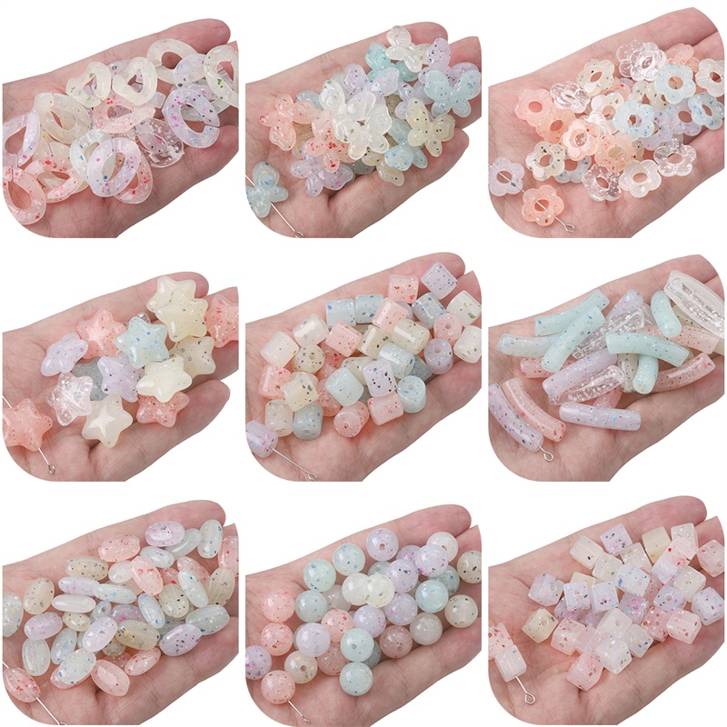 Hạt Xỏ Lỗ Hình Hoa / Chấm Bi Nhiều Màu Sắc Bằng Acrylic Dùng Làm Móc Khóa / Vòng Tay