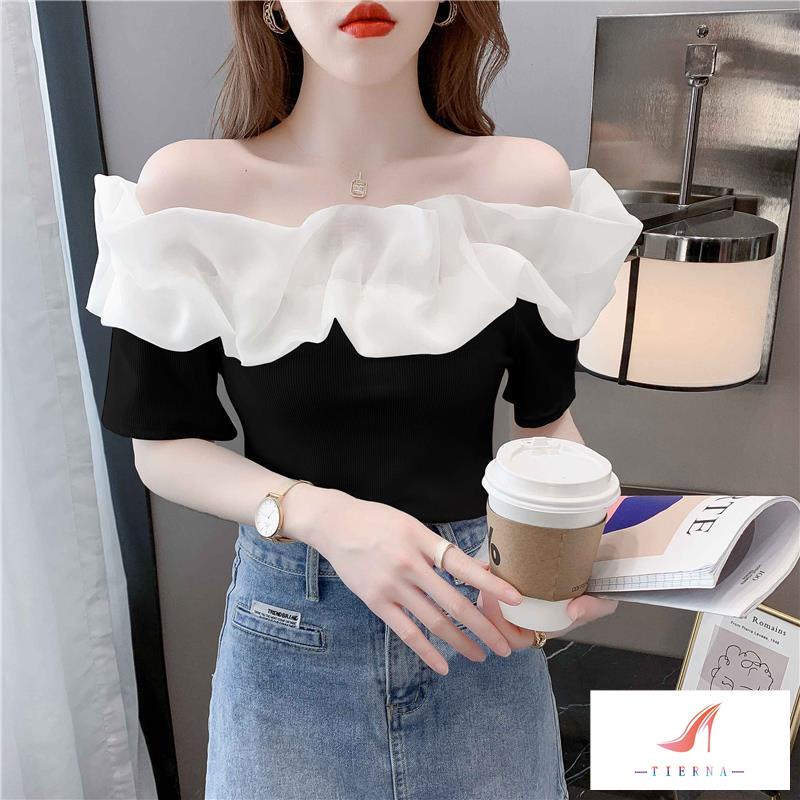 [Bán Chạy] Áo Thun Cao Cấp Tay Ngắn Hở Một Bên Vai Phong Cách Mới Mùa Hè 2023 Niche