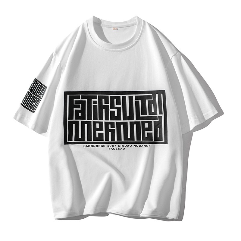 Áo Thun Nam Tay Ngắn Dáng Rộng Có In Chữ Thời Trang Phong Cách