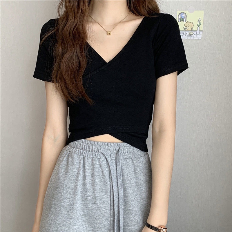 Áo thun nữ trơn vạt chéo croptop hở eo MS31