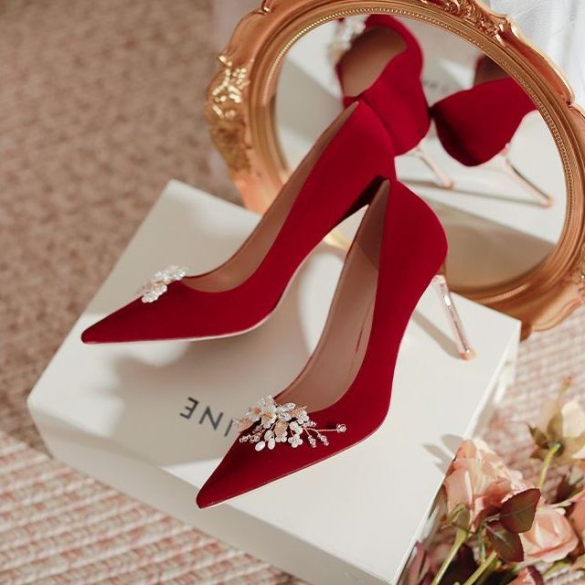 Giày Cao Gót Hai Quai Lục Giác Thời Trang Đám Cưới 2023