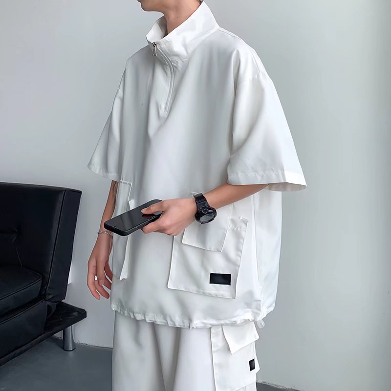 T Hợp Thời Trang Ruffian Đẹp Trai Cặp Đôi Áo Thun Quần Short Phù Hợp Với Mùa Xuân Mùa Hè ins Dạo Phố Màu Trơn Rời Dụng Cụ