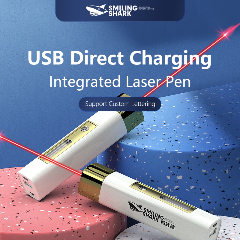 Smiling Shark Đèn pin led laser cỡ mini siêu sáng hình cá mập màu xanh lá/ đỏ kèm sạc USB tiện dụng cho giảng dạy 500M