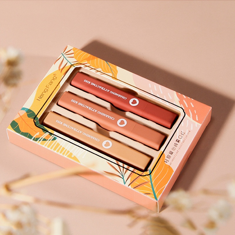 Set 3 son môi HENGFANG chống thấm nước và lâu trôi cao cấp chuyên dụng