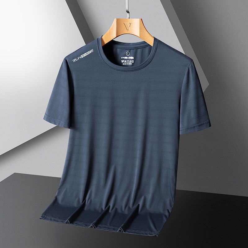 Áo Thun Tay Ngắn Cổ Tròn Bằng Lụa Lạnh Thoáng Khí Nhanh Khô Thời Trang Mùa Hè Cho Nam