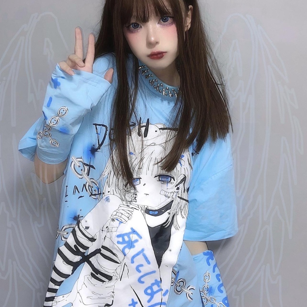 Áo Thun Tay Ngắn In Chữ don t die X Phong Cách Harajuku punk y2k