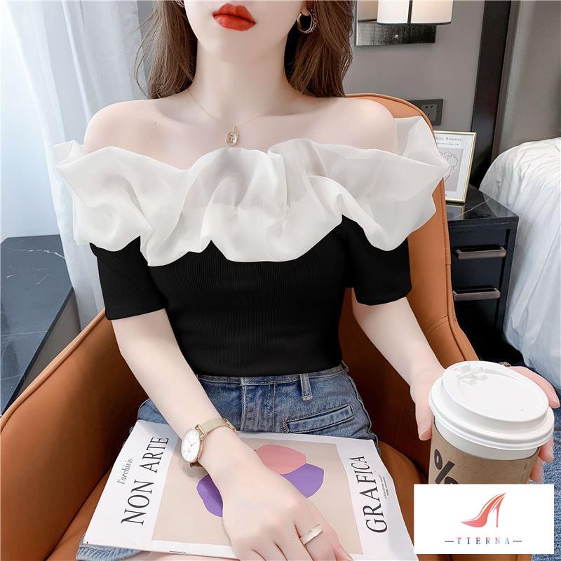 [Bán Chạy] Áo Thun Cao Cấp Tay Ngắn Hở Một Bên Vai Phong Cách Mới Mùa Hè 2023 Niche