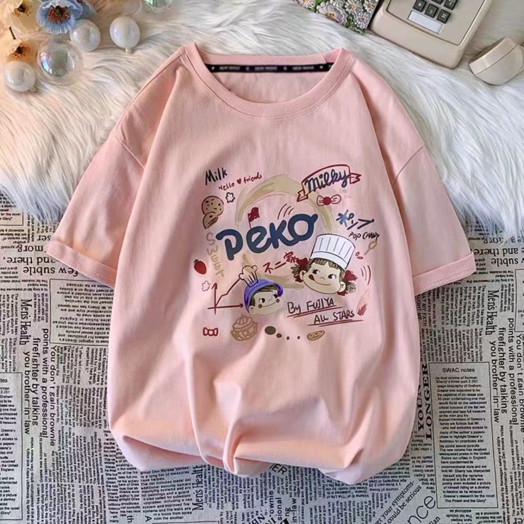 Áo Thun 100% Cotton Tay Ngắn Họa Tiết Hoạt Hình Dành Cho Bé Gái