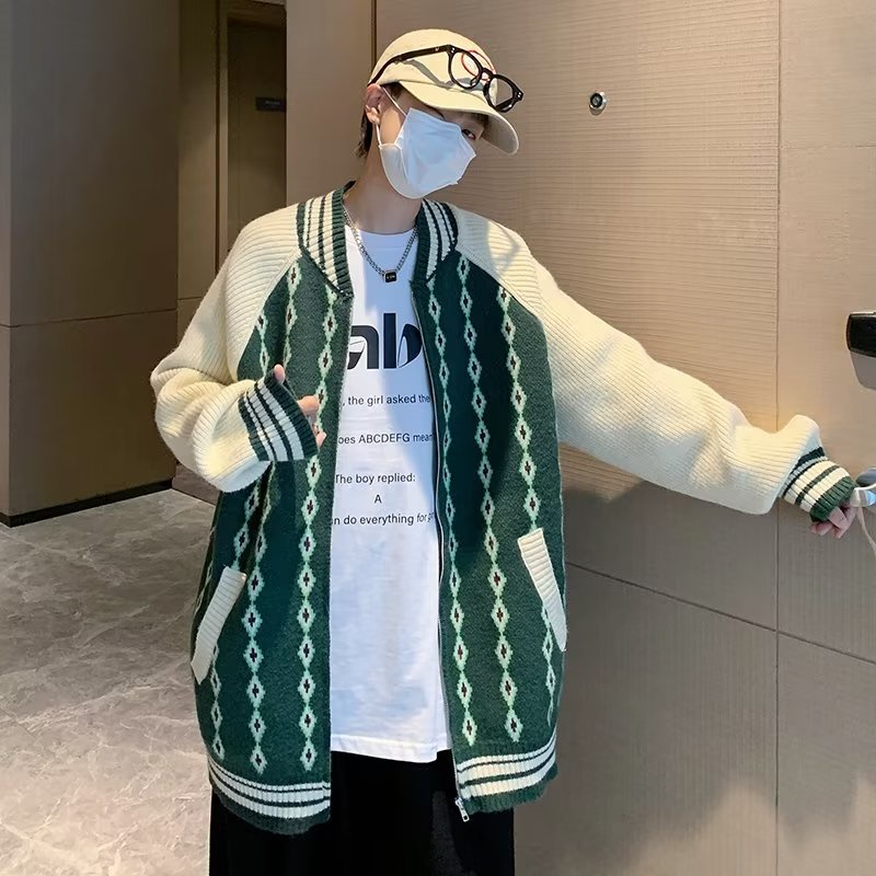 Áo Khoác Cardigan Dài Tay Cổ Đứng Form Rộng Thời Trang Xu Hướng Cho Nam Size M-2XL