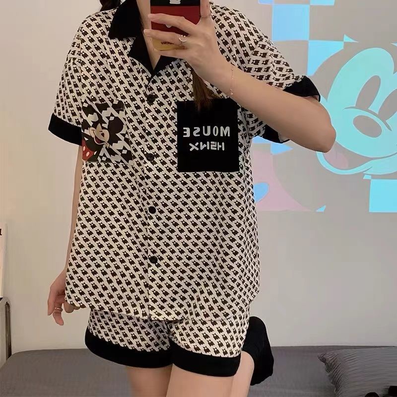 Bộ Đồ Ngủ Ngắn Tay Cổ Búp Bê Họa Tiết Hoa Tương Phản Thời Trang Mùa Hè Hàng Mới Dành Cho Bạn Nữ