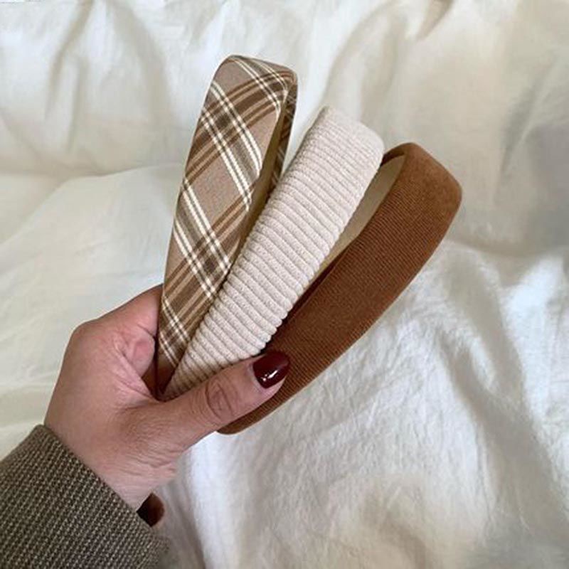 Băng Đô Cài Tóc Bản Rộng Họa Tiết Kẻ Sọc Phong Cách Retro Nhật Bản Đơn Giản Dễ Phối Đồ Rửa Mặt