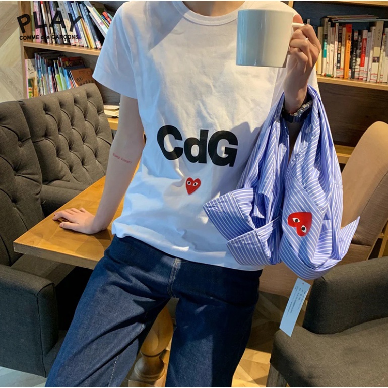 Áo Thun Cotton Nguyên Chất Tay Ngắn Thêu Chữ Cdg play Rei Kawakubo Và Love Co-Branded Phong Cách Đường Phố Nhật Bản Thời Trang Thường Ngày Cho Cặp Đôi