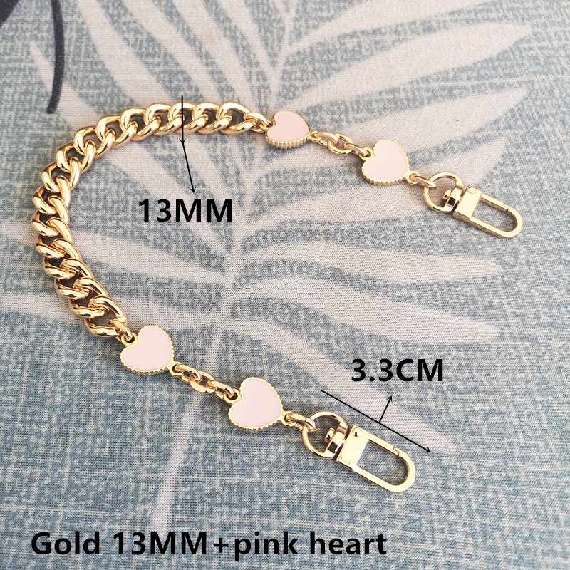 Dây Xích Kim Loại 13MM Hình Trái Tim Màu Vàng Kim Dùng Trang Trí Túi Xách Thời Trang