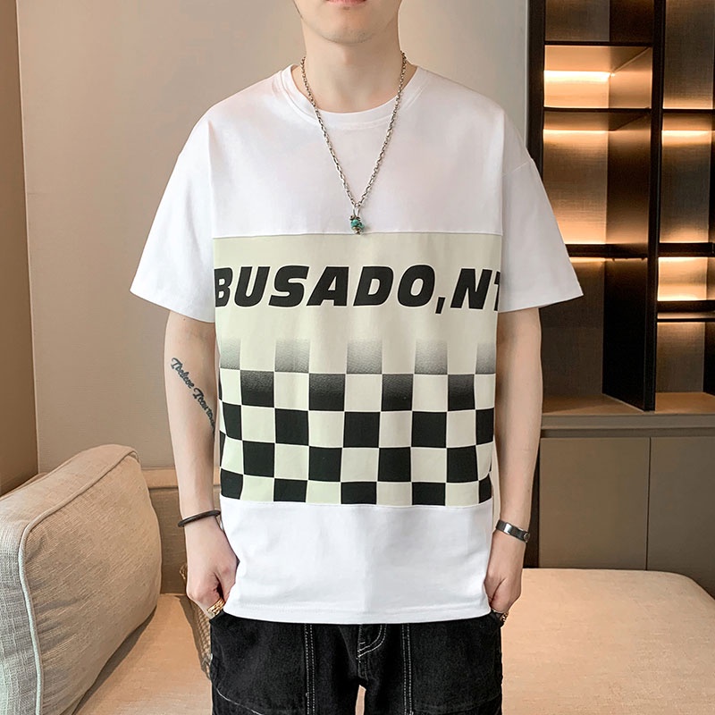 Áo Thun Tay Ngắn Dáng Rộng In Họa Tiết Caro Thời Trang Mùa Hè Cho Nam