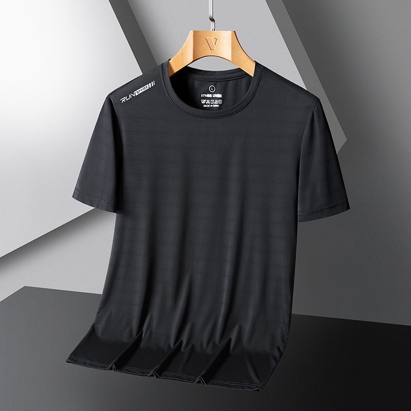 Áo Thun Tay Ngắn Cổ Tròn Bằng Lụa Lạnh Thoáng Khí Nhanh Khô Thời Trang Mùa Hè Cho Nam