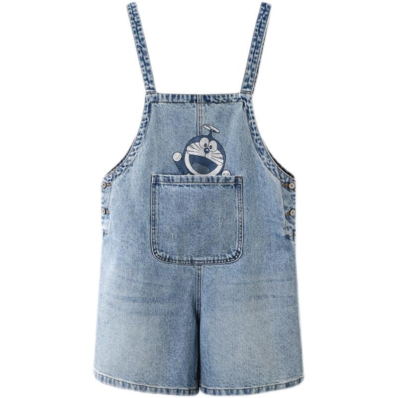 ⌘Quần Yếm Ngắn Phong Cách Nhật Bản⌘ Quần Yếm Denim Ngắn Dáng Rộng Thêu Họa Tiết Hoạt Hình Dễ Thương Thời Trang Mùa Hè Cho Tuổi Teen