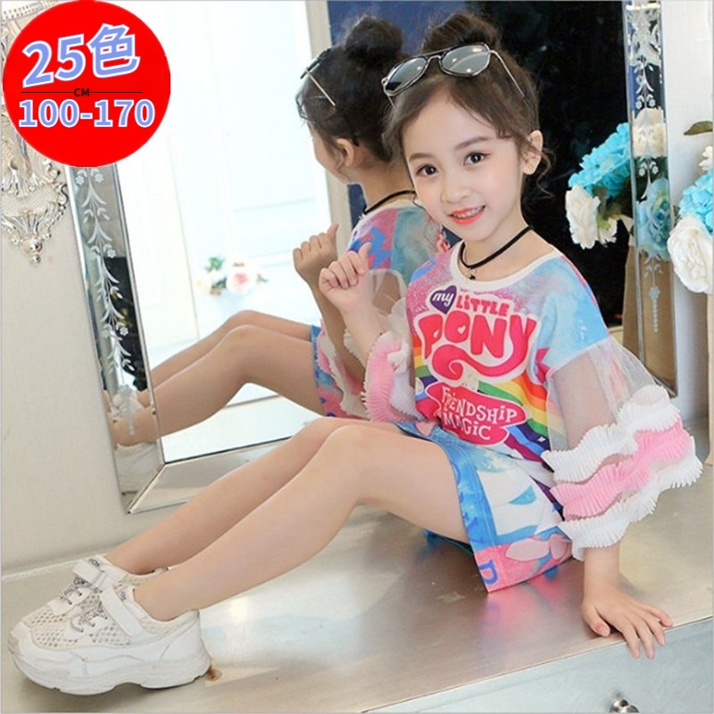 Đầm Thun Tay Phồng In Họa Tiết Ngựa Pony Phong Cách Phương Tây Thời Trang Mùa Hè Xinh Xắn Cho Bé Gái