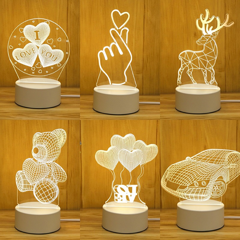 Đèn LED Ngủ Để Bàn Hình Trái Tim 3d Sạc Cổng USB