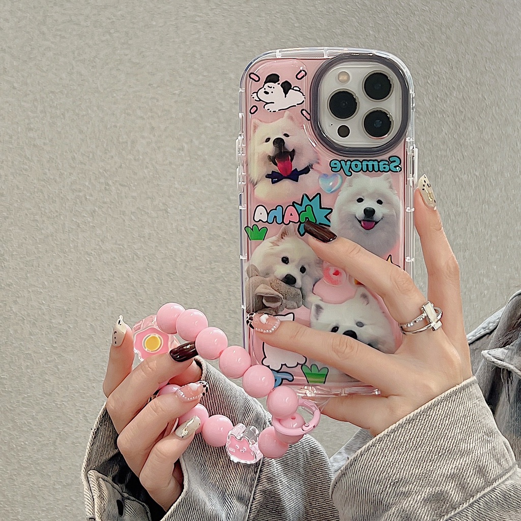 Ốp Điện Thoại Silicon Tpu Mềm Trong Suốt Có Vòng Tay &amp; Ngọc Trai In Hình Chó Dễ Thương Cho iPhone 14 13 12 11 Pro Max