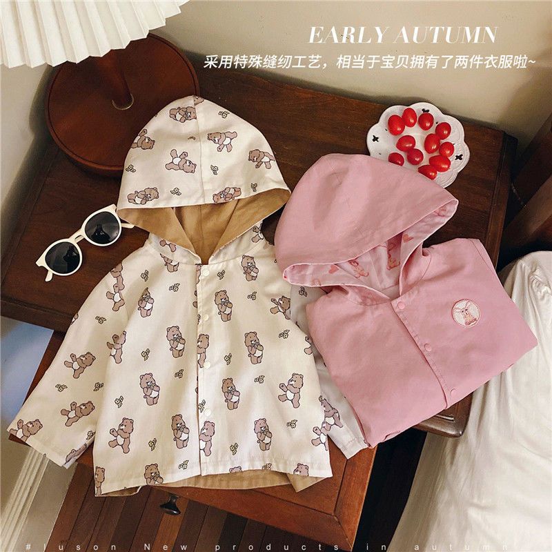 Áo Khoác Hai Mặt Chống Gió Phong Cách Thời Trang Mùa Thu 2023 Mới Dành Cho Bé Gái 0-3 - 6 Tuổi
