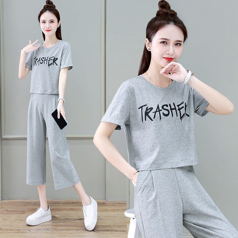 Bộ Đồ Thể Thao 100% Cotton Tay Ngắn Dáng Ôm Thời Trang Mùa Hè Cho Nữ