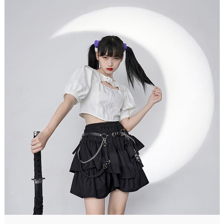 Chân Váy Ngắn Chữ A Lưng Cao Màu Đen Phong Cách Harajuku Gothic Đường Phố Cho Nữ Y2k