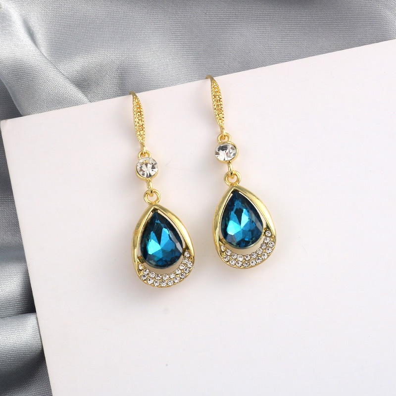 Khuyên Tai Dáng Dài Đính Đá Pha Lê Hình Giọt Nước Màu Xanh Dương Phong Cách Âu Mỹ Thời Trang Mới