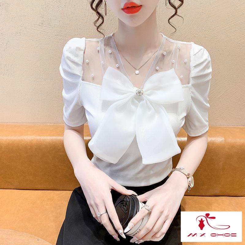 Áo Sơ Mi Tay Phồng Dài Cổ Chữ V Phong Cách Pháp Sang Trọng Cho Nữ