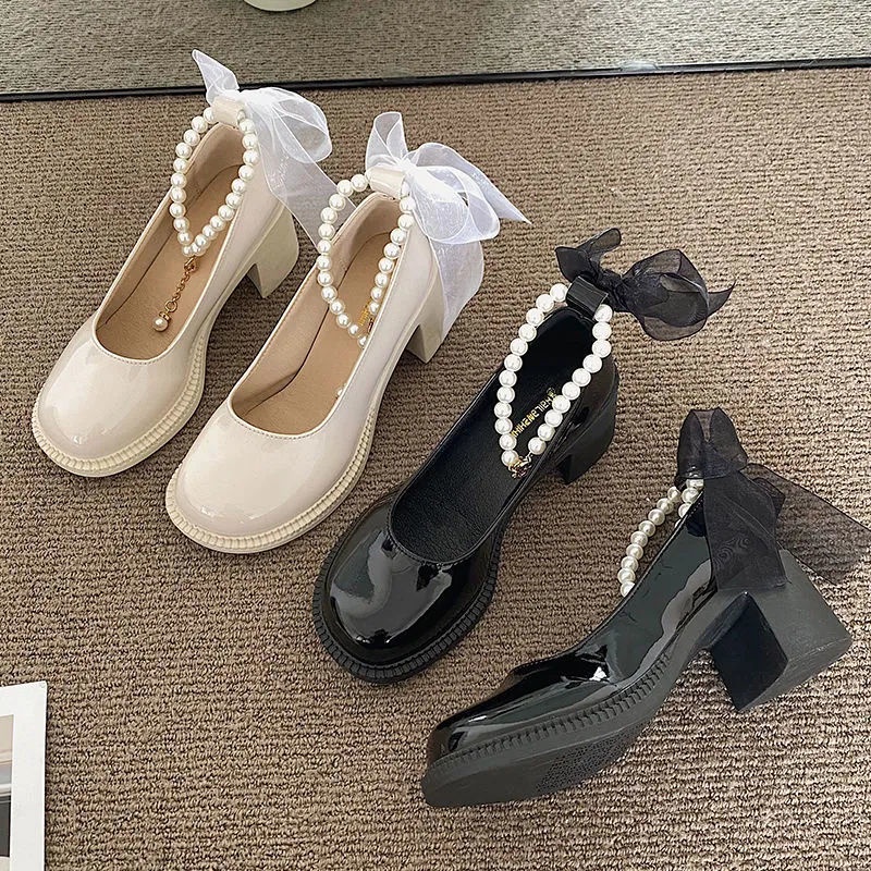 Giày cao gót Mary Jane gót thô