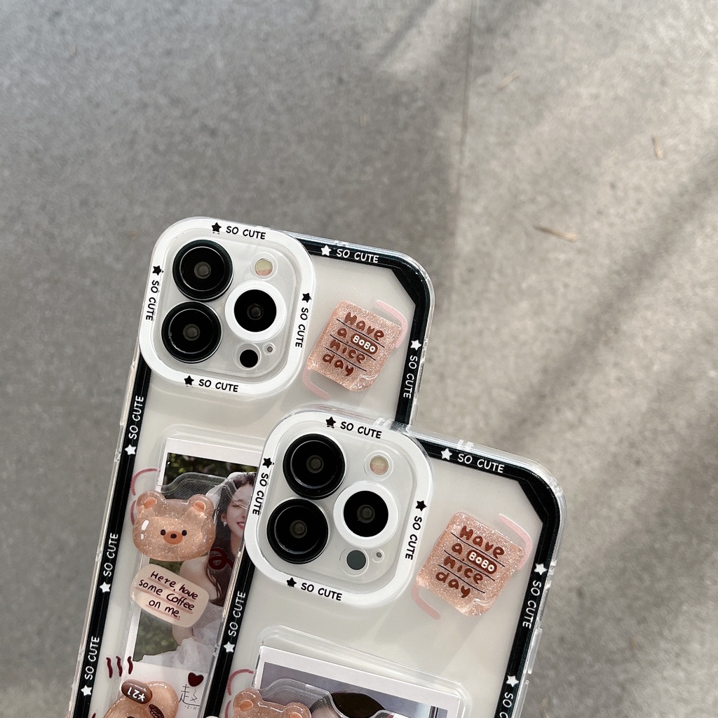 Ốp Điện Thoại Tpu Mềm Trong Suốt Hình Gấu Bông 3D Có Ngăn Đựng Thẻ Cho iPhone 14 13 12 11 Pro Max XS XR 7 8 Plus