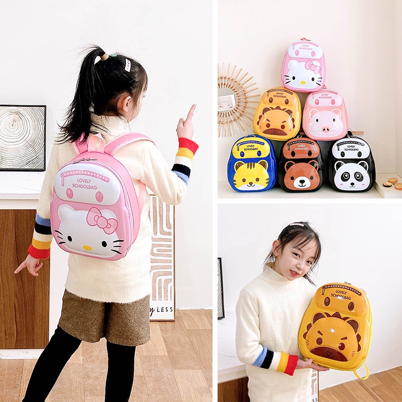 Ba Lô Đi Học Hình Vỏ Trứng Nhựa PVC + Nylon 3D Hình Hello Kitty Siêu Nhẹ Cho Bé