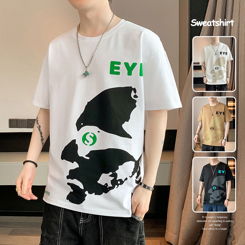 Áo Thun Ngắn Tay Cổ Tròn Dáng Rộng In Họa Tiết Cá Tính Theo Phong Cách Mùa Hè Dành Cho Nam