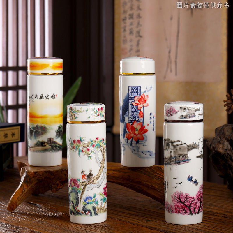 Cốc Uống Nước Giữ Nhiệt Hai Lớp Bằng Sứ Có Nắp Đậy Tiện Dụng