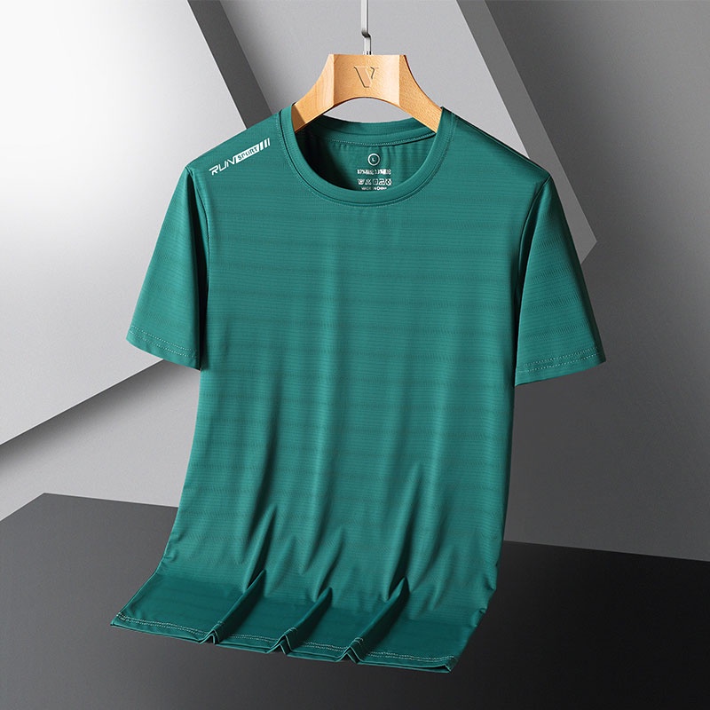 Áo Thun Tay Ngắn Cổ Tròn Bằng Lụa Lạnh Thoáng Khí Nhanh Khô Thời Trang Mùa Hè Cho Nam