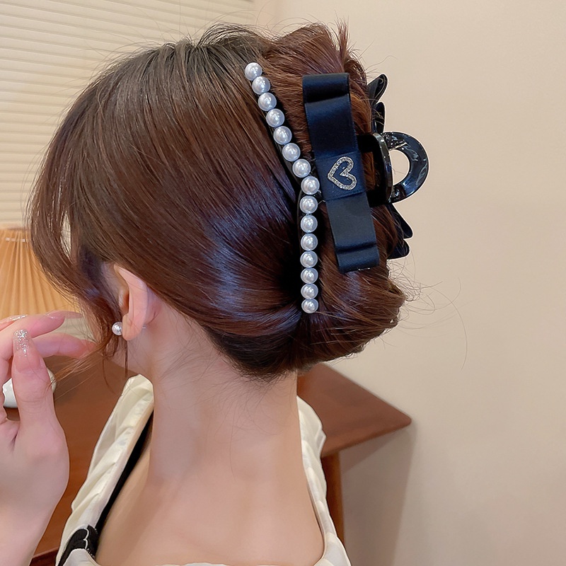 Kẹp Tóc Hình Nơ Đính Ngọc Trai Đen Phong Cách Hàn Quốc Chất Lượng Cao