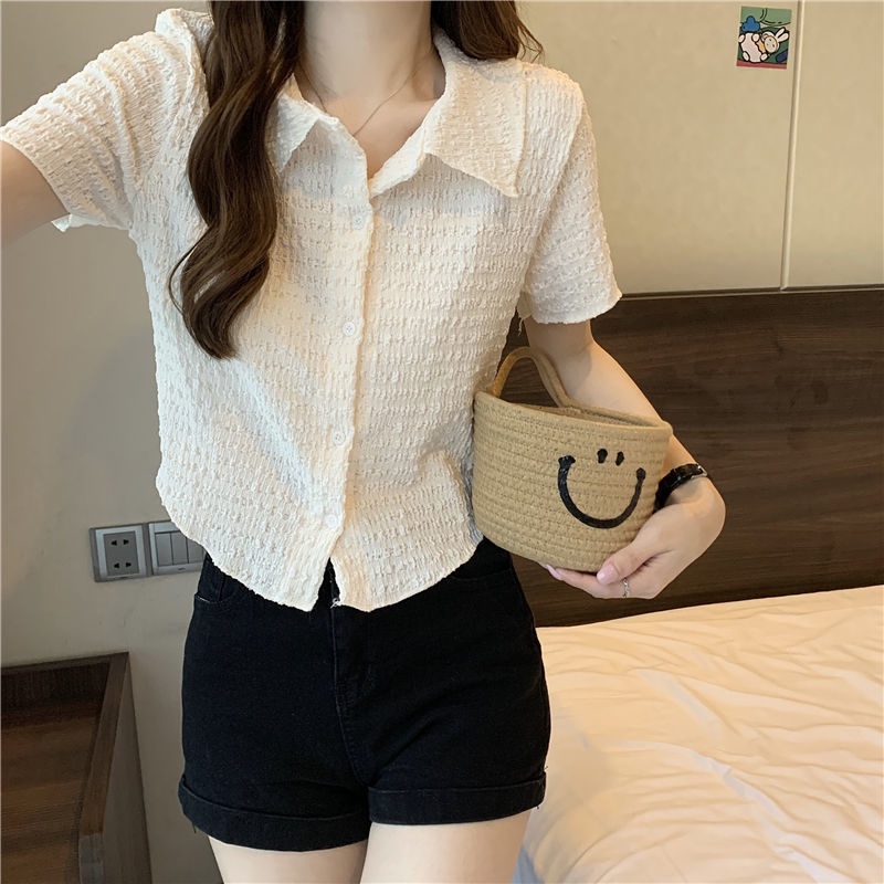 IELGY  Áo Kiểu Xếp Ly Dáng Ngắn Phong Cách retro Thời Trang Cho Nữ